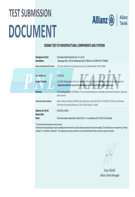 Seismic (Earthquake) Certificate UL AC-156 American Standard