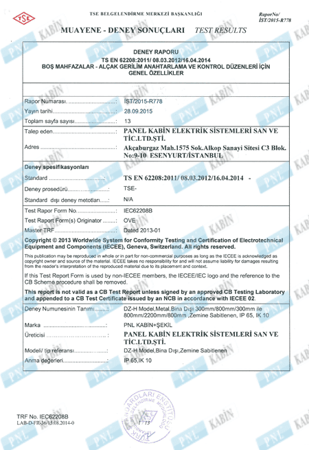 TSE IEC 60529 IP65 Test Report - Freestanding Panels -2